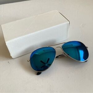 New Aviator Sunglasses Blue Glass Silver Trim